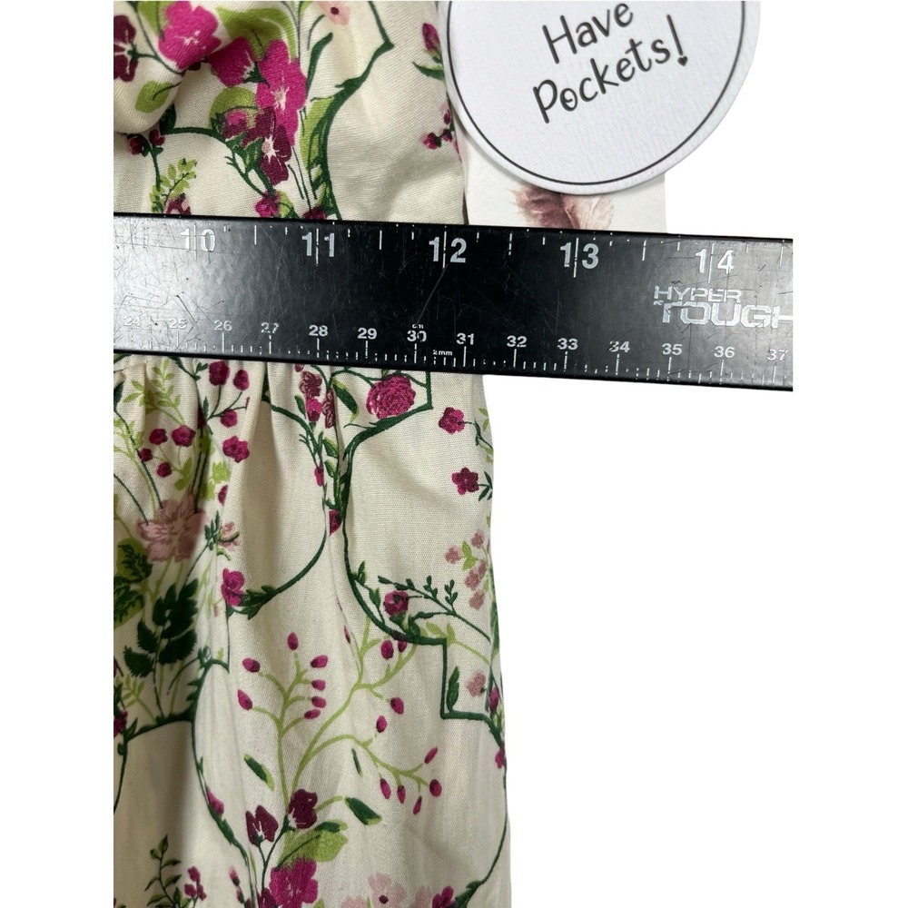 NWT Jessica Simpson Sz XS Dress Midi Floral Cream Pink Green Smocked Basque New - Picture 7 of 13